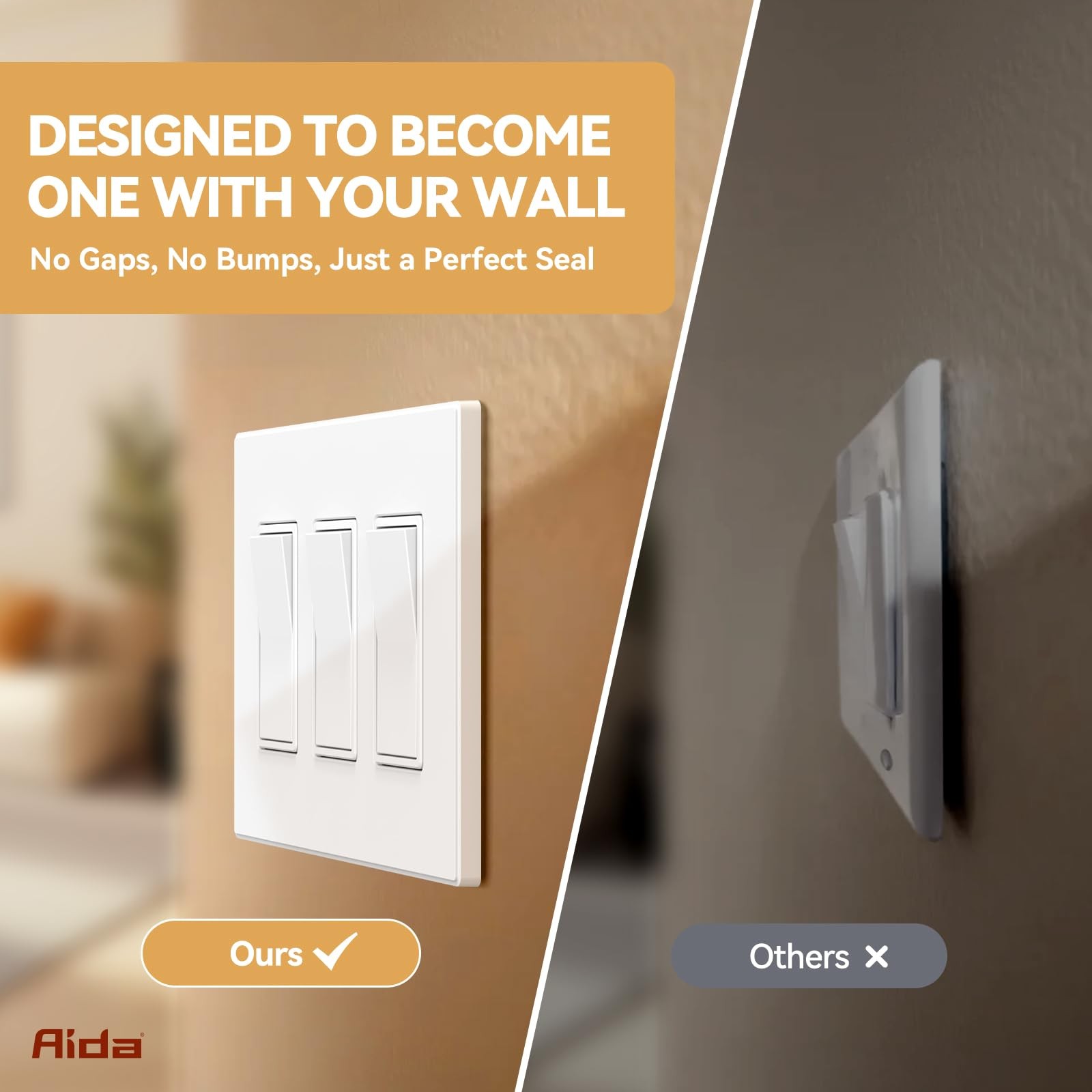AIDA 3-Gang Midsize Mid-size Wall Plate, Matte White Screwless Plate
