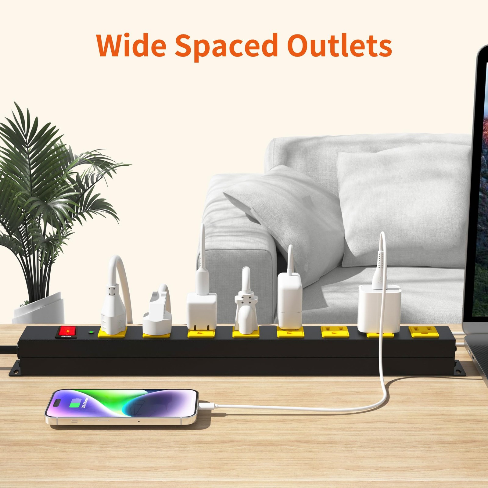 8 Outlet Metal Heavy Duty Long Power Strip, 2100J Surge Protector with 6 FT E…