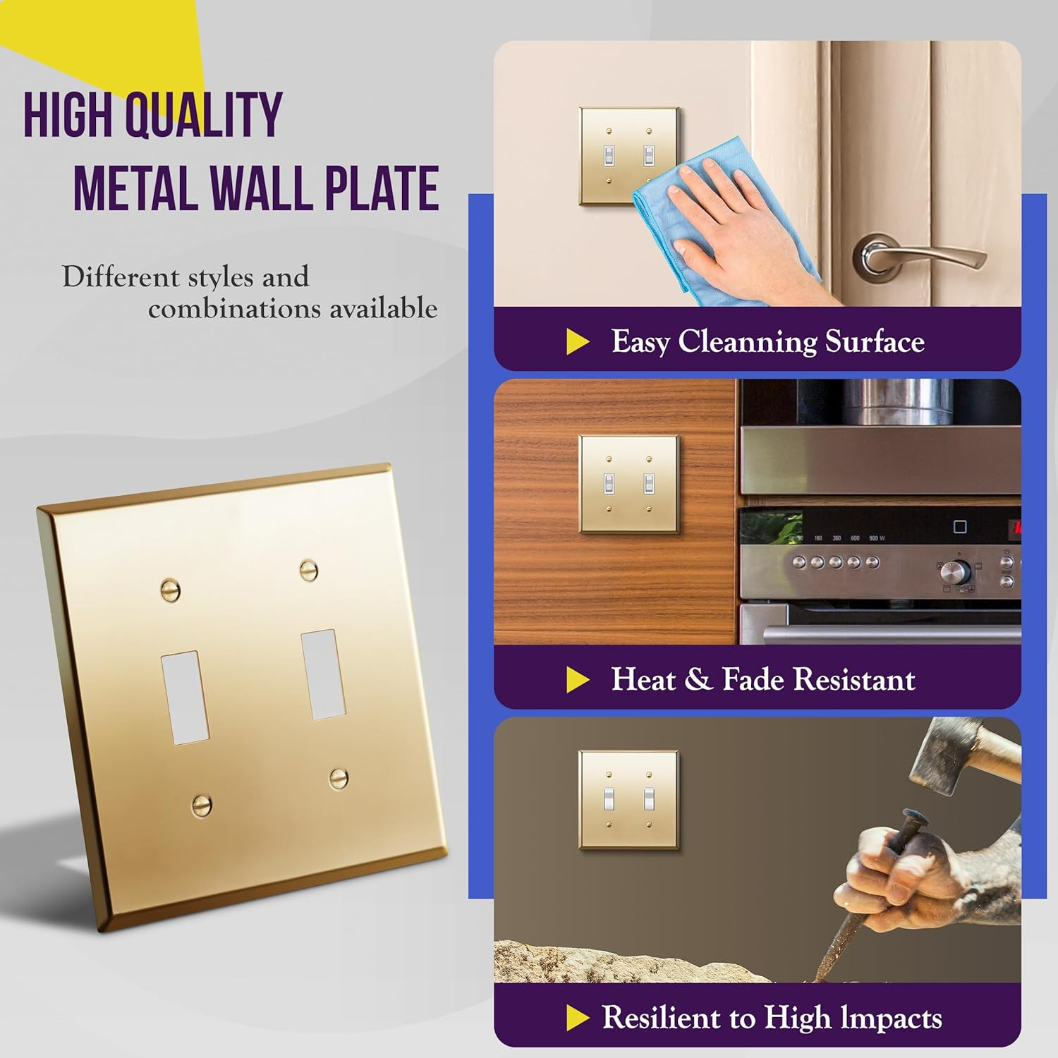 Toggle Light Switch Metal Wall Plate, Stainless Steel 201, Corrosion Resistant,