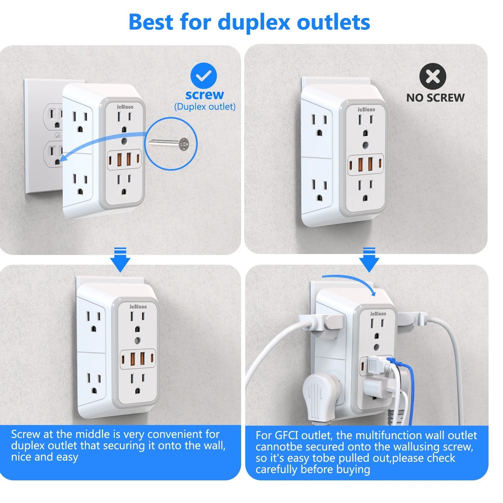 US Multi Socket Wall Socket with 6 AC Outlets 4 USB Port(2 Type C), Universal Pl