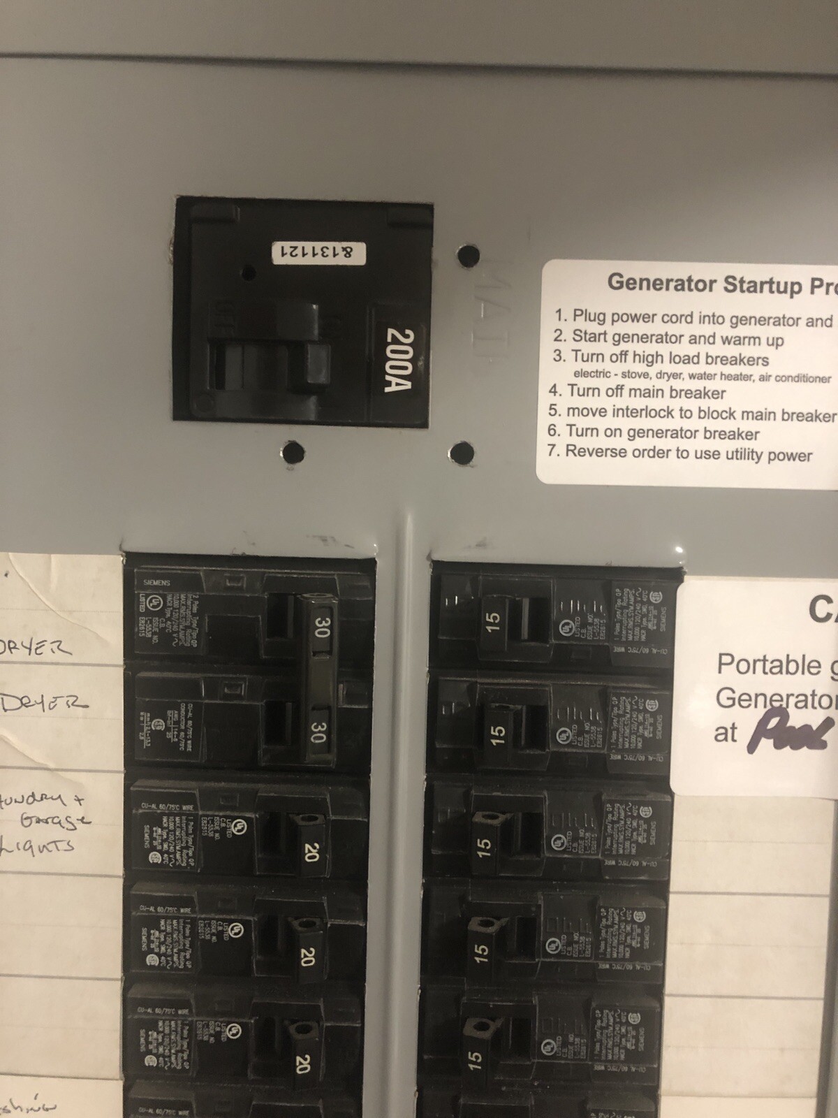 Generator Interlock Kit , Siemens 200 Amp Left generator breaker