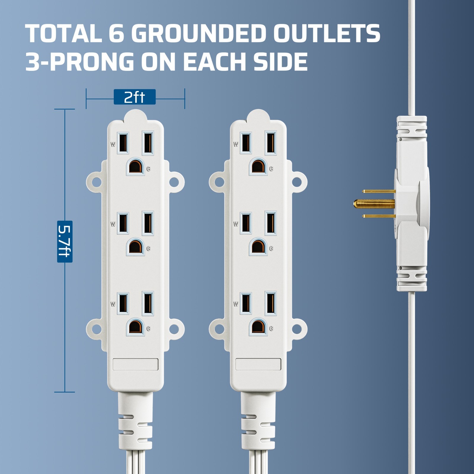 DEWENWILS 10ft (5+5) Twin Extension Cord SPT-3 5ft Each Side with 3 Outlets