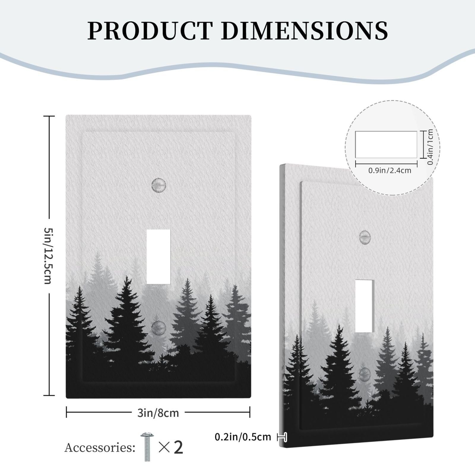 JDAKHD Black Misty Forest Light Switch Cover Plate Gray Ombre Nature Tree Pla…