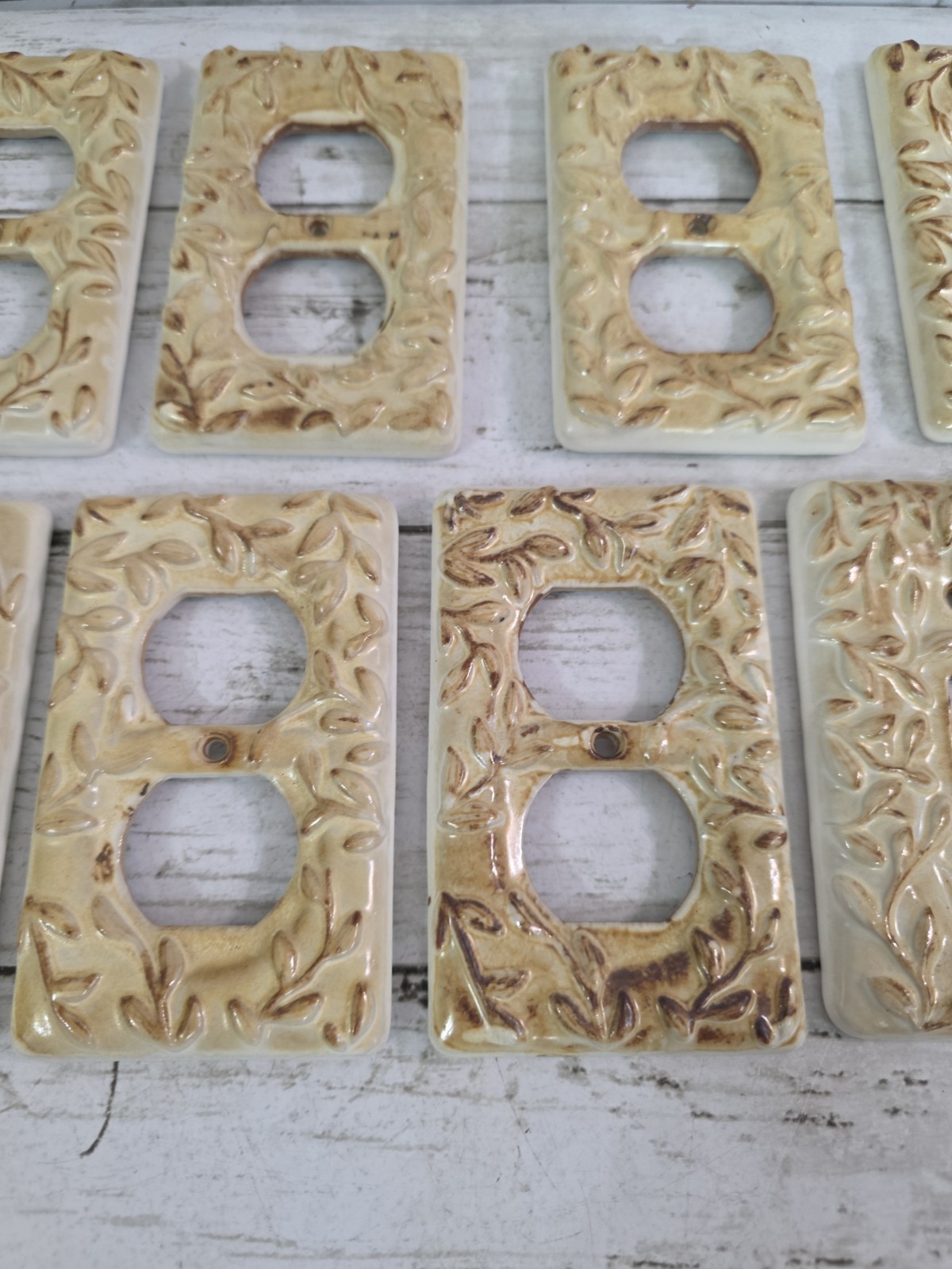 Lot of 8 Vintage Ornate Filigree Leaf Outlet Covers Double Switch Plate Gold Tnt