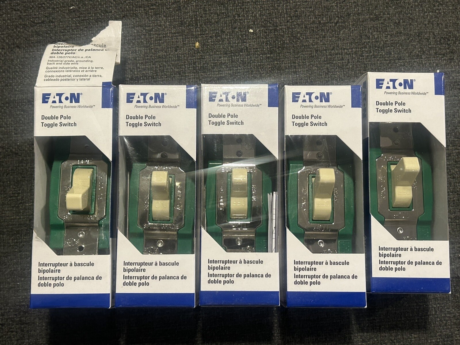 Lot Of 5 PCS Eaton 3032V-BX-LW Spec Grade 2 Pole Toggle Wall Light Switches 30A