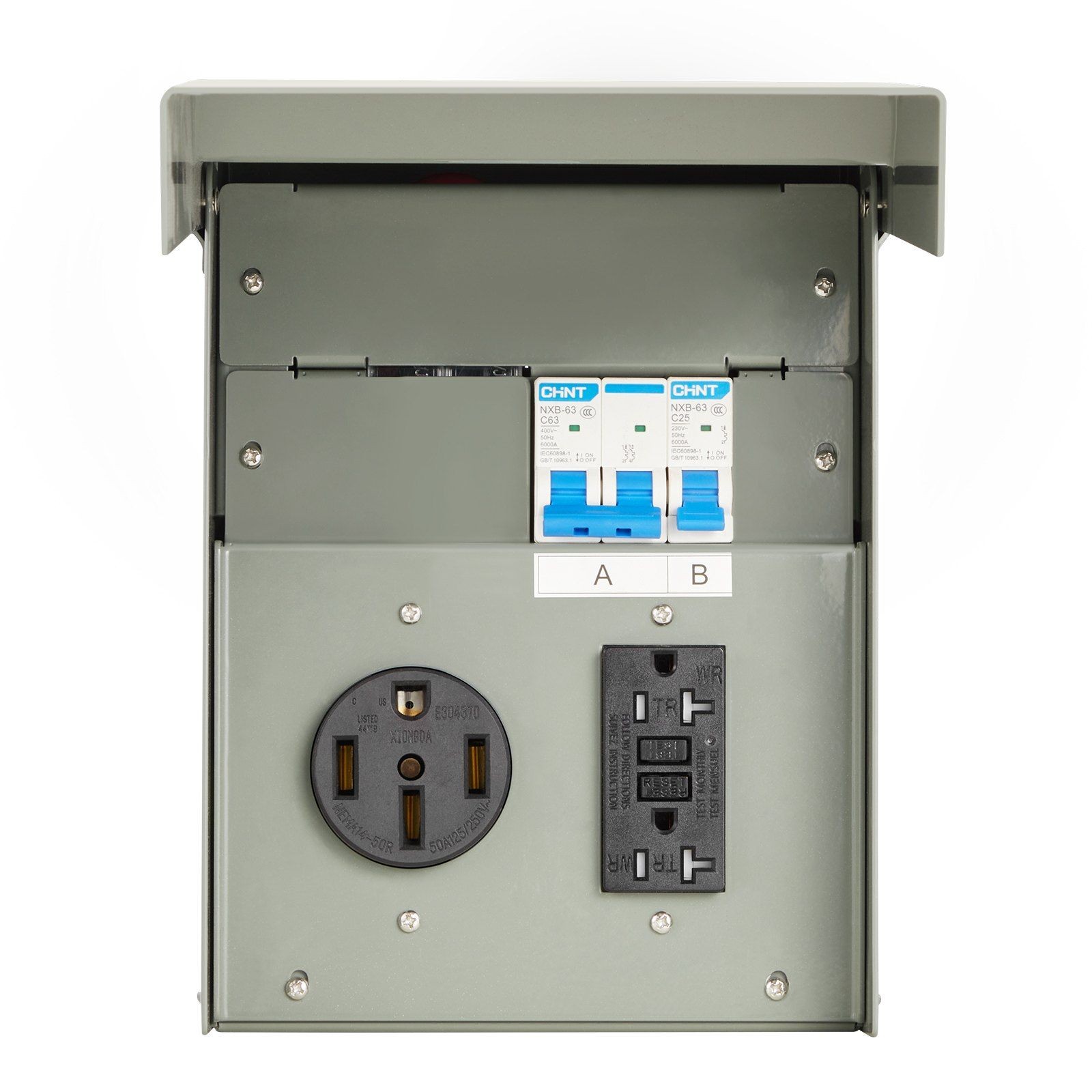 Dual-Amp Temporary Power Panel 50A+20A IP54 Weather-Resistant RV EV