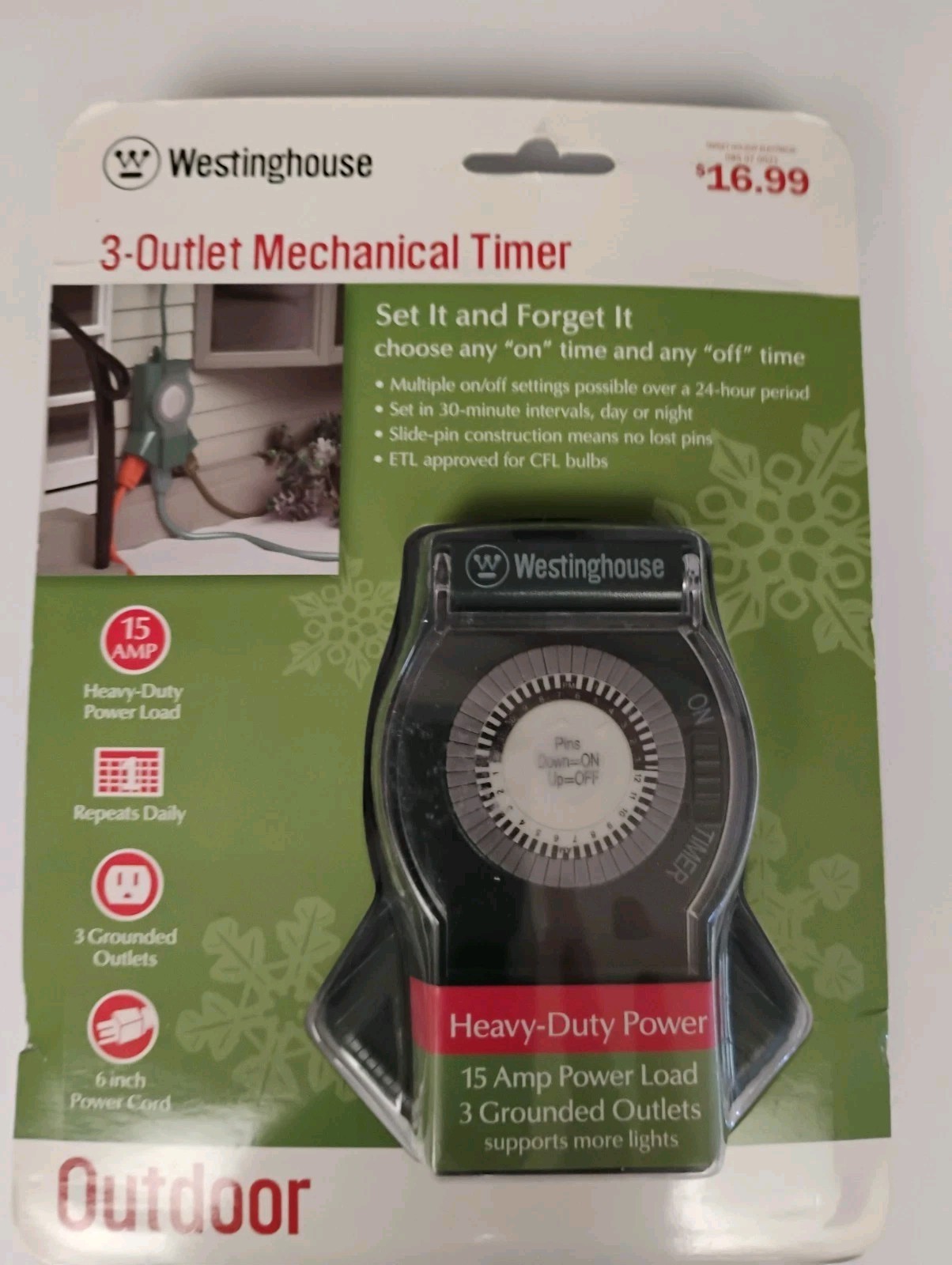Timer Mechanical Westinghouse 3 Outlet Heavy Duty Power 15 Amp Power Outlet S