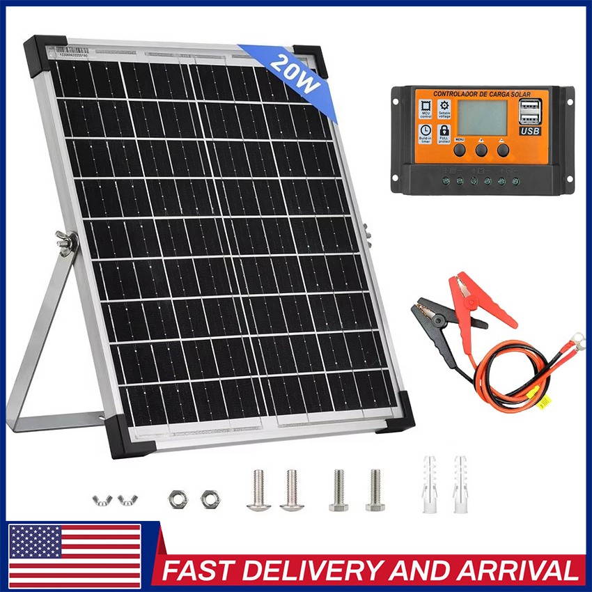 20W Solar Panel 18V Trickle Charger Battery Charger Kit Maintainer Boat Car RV