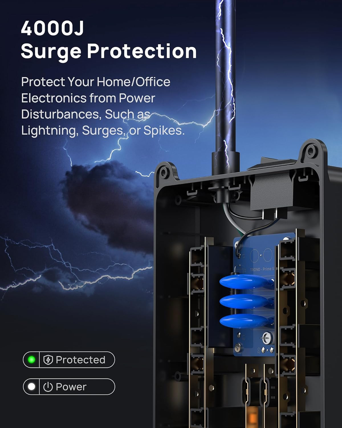 Surge Protector Power Strip, 4000 Joules, ETL Listed, 13 Widely-Spaced Outlets E