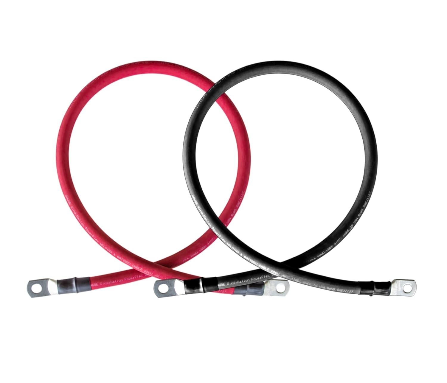 2/0 AWG Copper Battery Inverter Cables For Solar RV Car Boat 7 feet 3/8″ Lugs