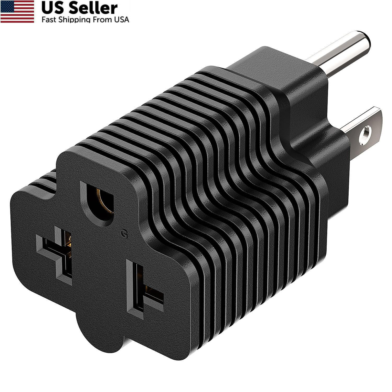 5-15P to 5-15R, 5-20R, 6-15R, 6-20R Adapter, 1 Count (Pack of 1), Black Color