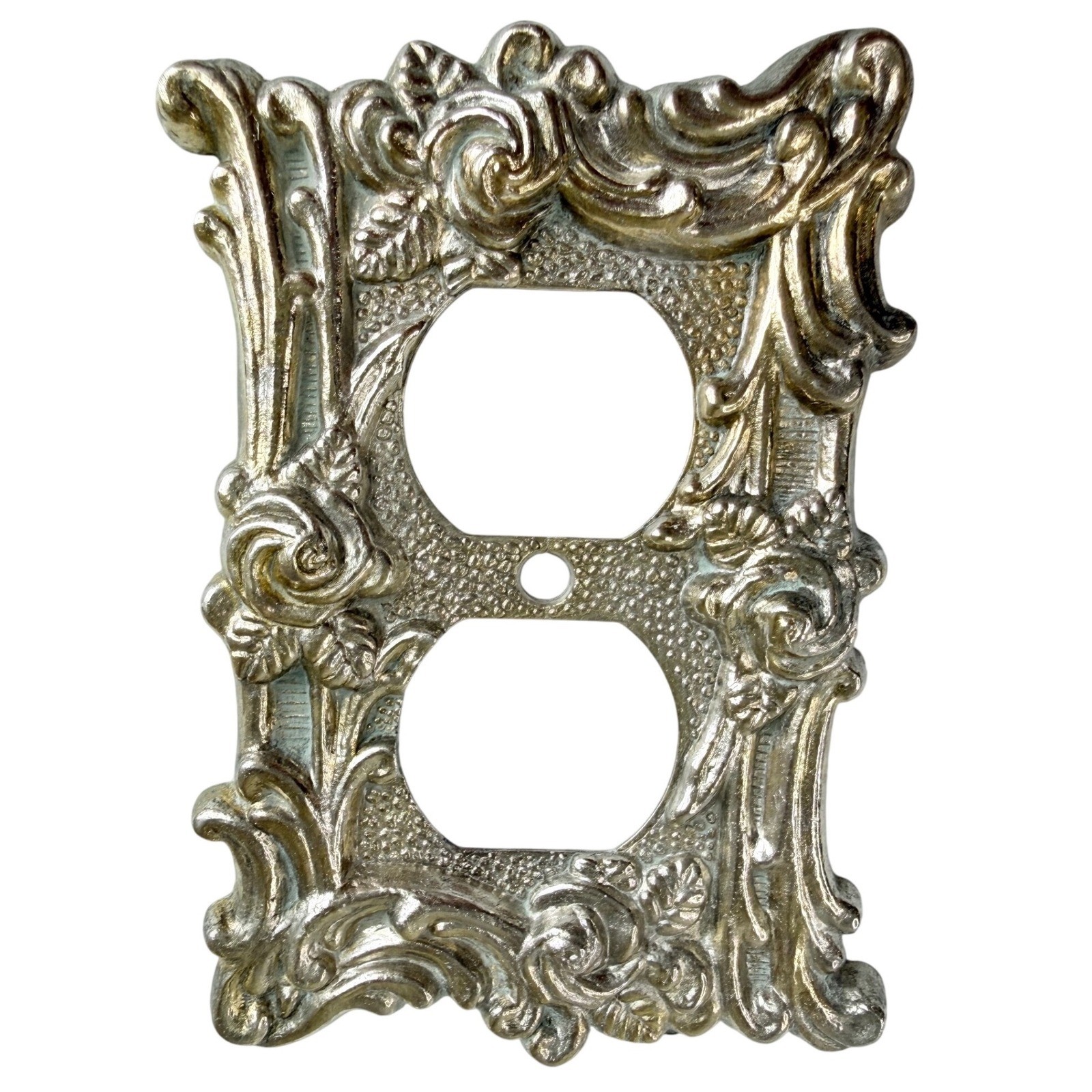 Vintage Outlet Cover Set 5 Silver Good Ornate Rococo Floral Rose Metal USA