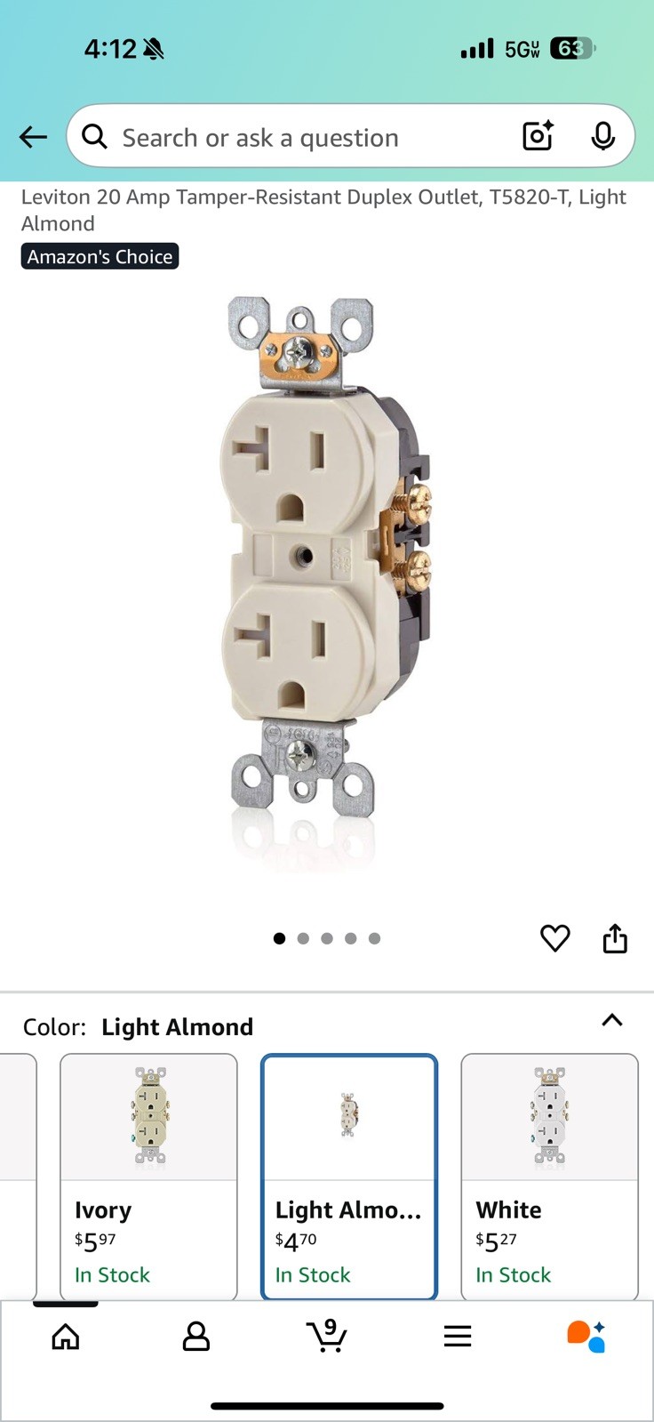 💲3/each box💡Leviton 20 AmpTamper-Resistant Duplex Outlet,T5820-T, Light Almond