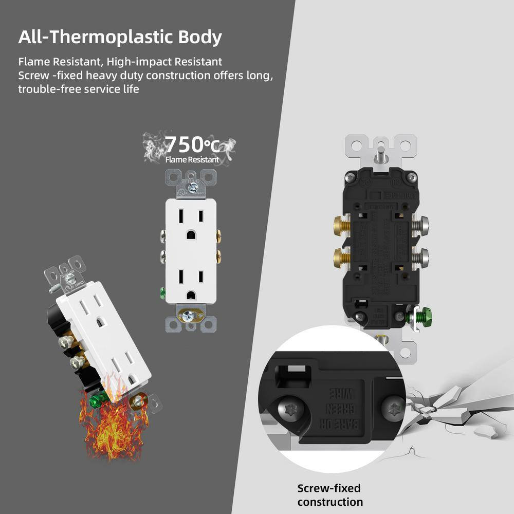Decorative 15 Amp 125-Volt Residential Grade Self Grounding Outlet, Glossy White