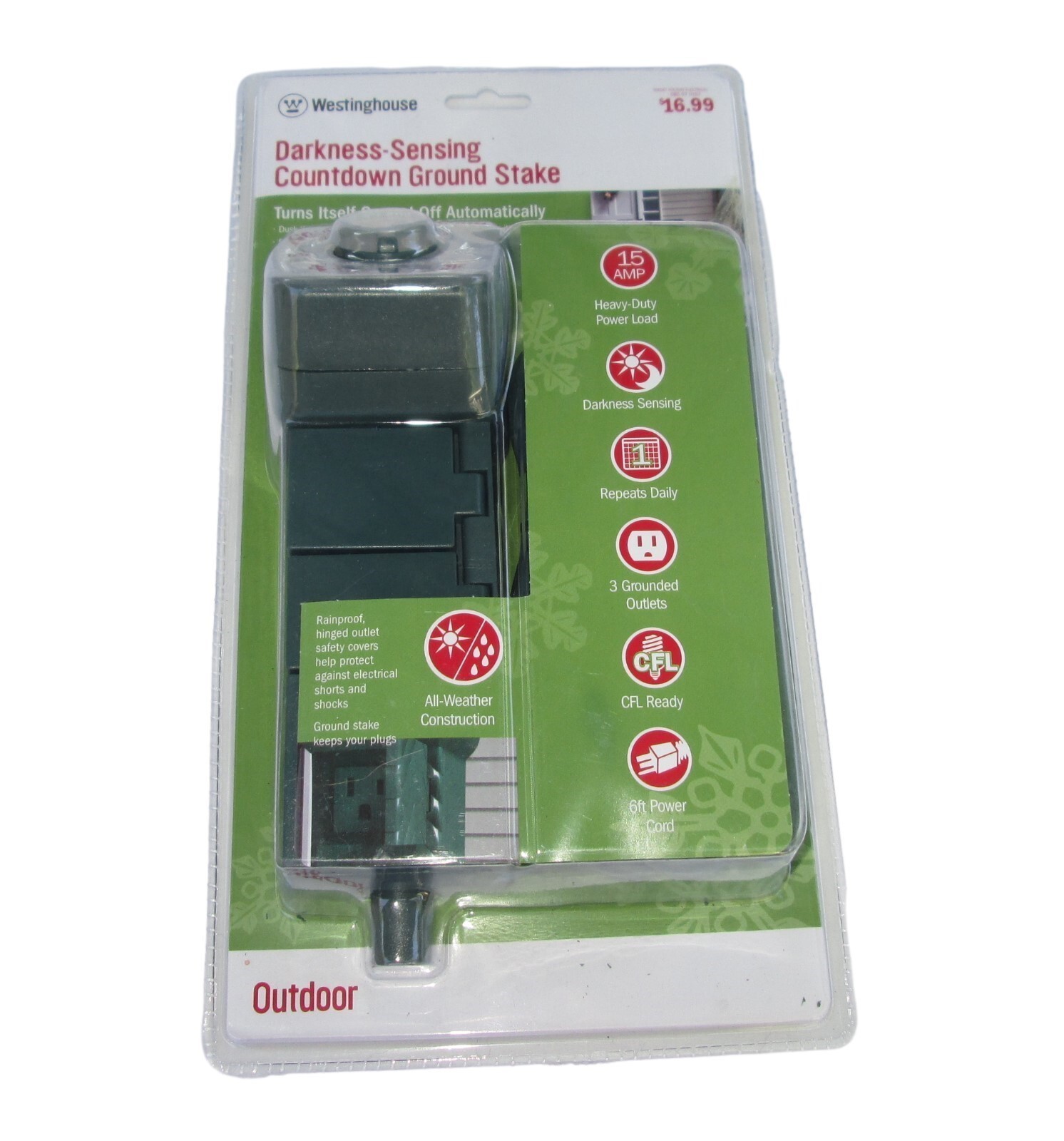 Westinghouse Photocell Countdown Ground Stake T26113 3-Outlet Timer Dusk Dawn