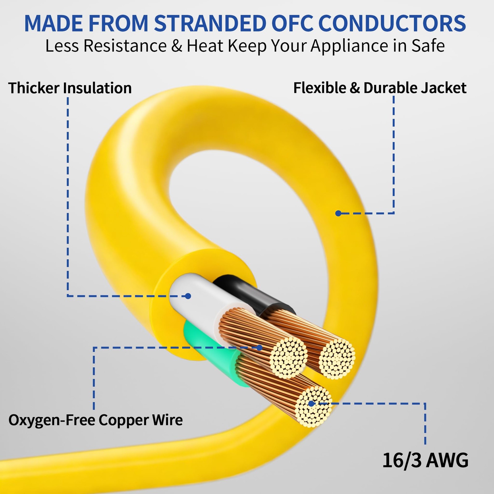 Cismorvex 3ft Outdoor/Indoor Extension Cord with Lighted 10/3 3FT, Yellow
