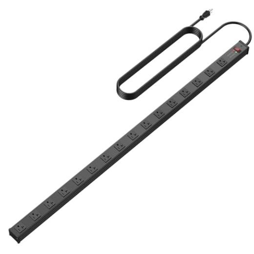 Long 16 Outlet Power Strip Surge Protection 4800J, Wide Spaced 12 6FT Black