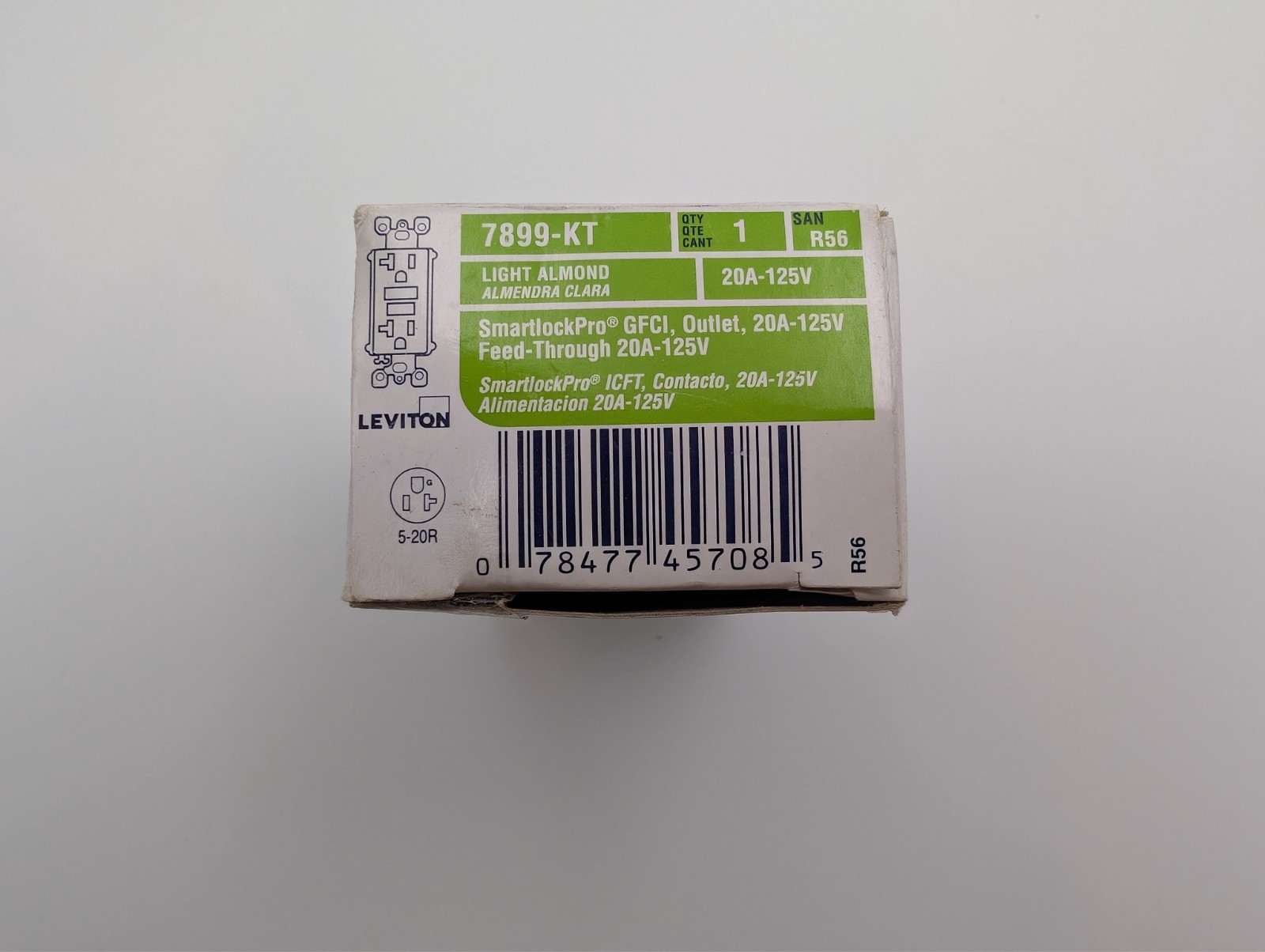 Leviton SmartlockPro 20A-125V ,GFI Outlet, Light Almond 7899-KT, New – Old Stock