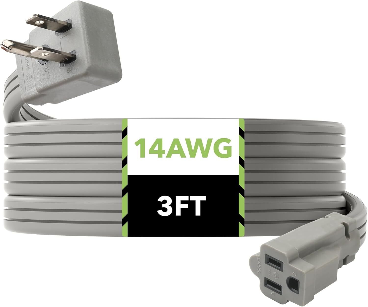 BN-LINK 3ft 14/3 Gray Air Conditioner/Major Appliance Indoor Extension Cord