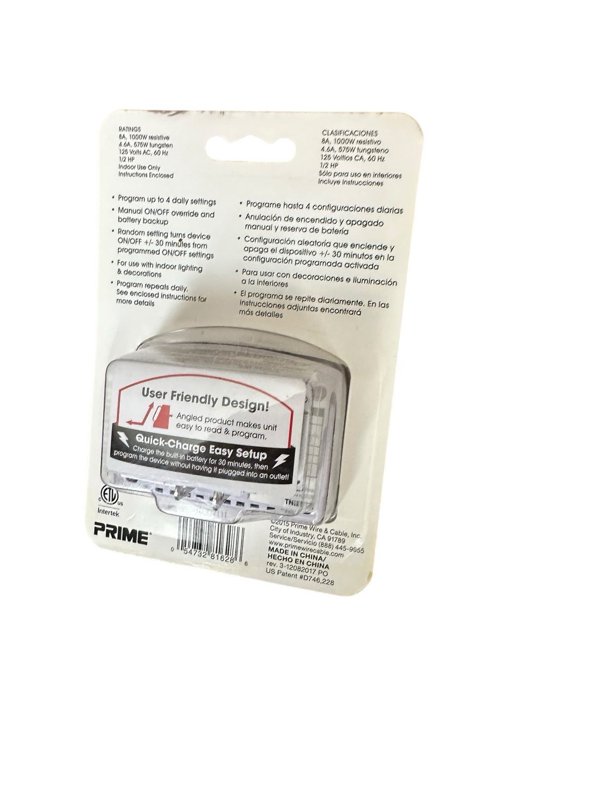 New Digital Timer Prime Indoor 24 Hour, 125 Volts, White, 4 On/Off Settings