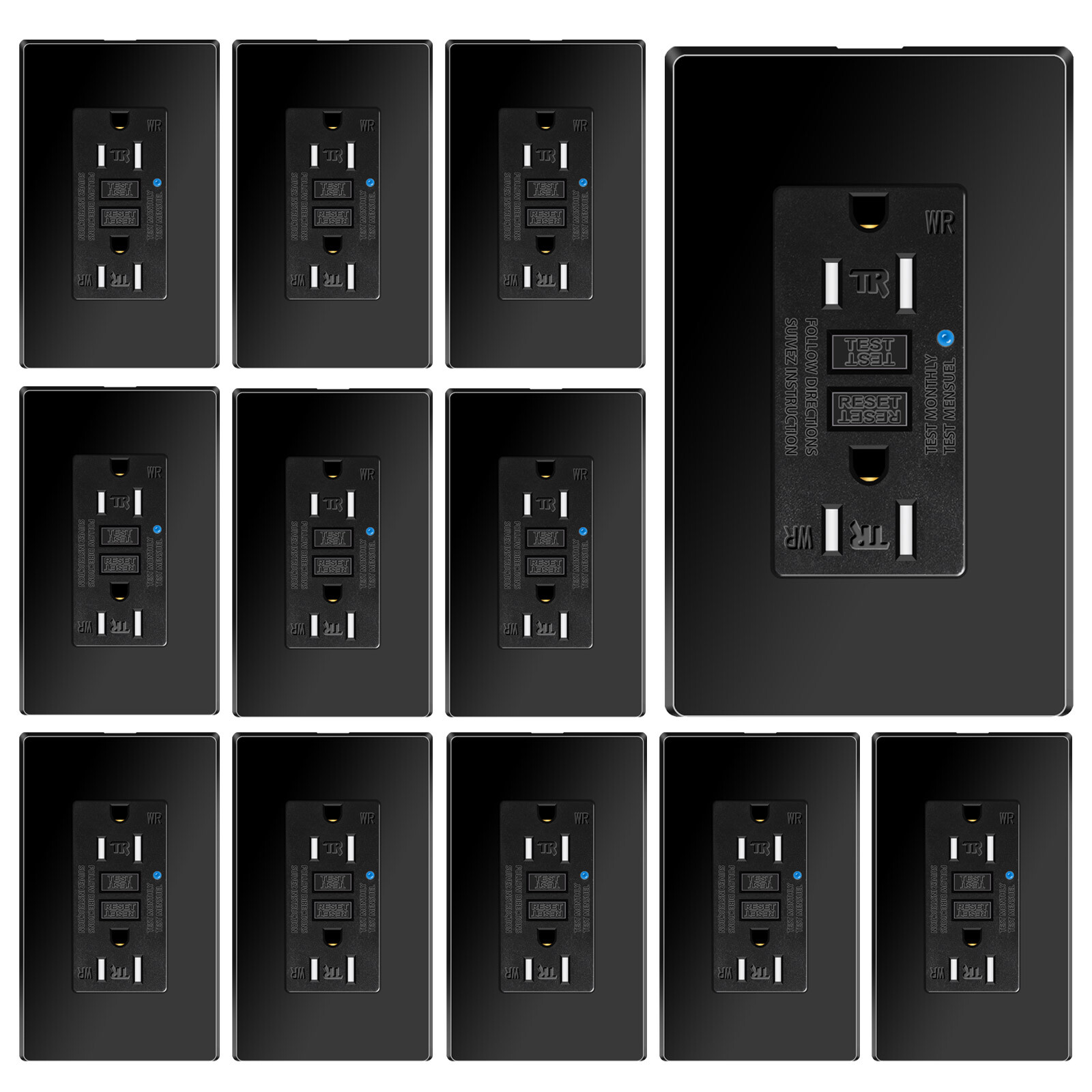 12× GFCI Outlet 15Amp GFI Receptacle Tamper-Resistant WR TR Electric Plugs Black