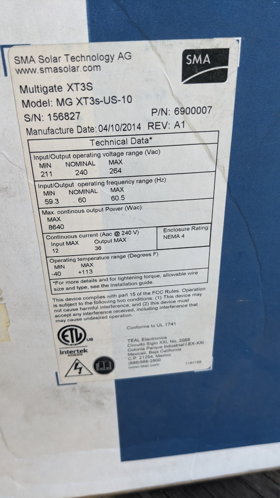 SMA SUNNY MULTIGATE-XT3S / SUNNY MULTIGATE / SUNNY MULTIGATE-US