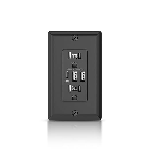 USB Outlet, 15 Amp TR Receptacle Plug with USB C Wall Charger, 30W 6.0A Charging