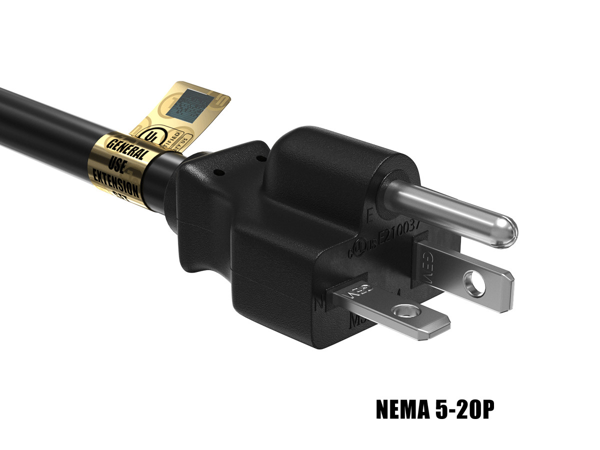 3ft Heavy-Duty NEMA 5-20P to NEMA 5-20R 12AWG Extension Power Cord