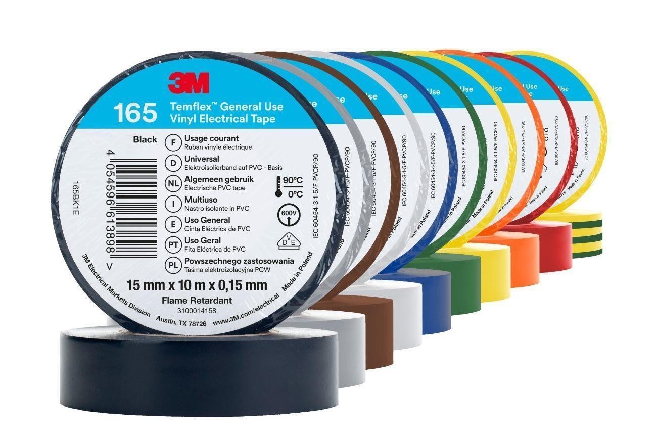 Insulation Tape 15mm x 0.15mm x 10m PVC Temflex™ 165, green-yellow, 3M