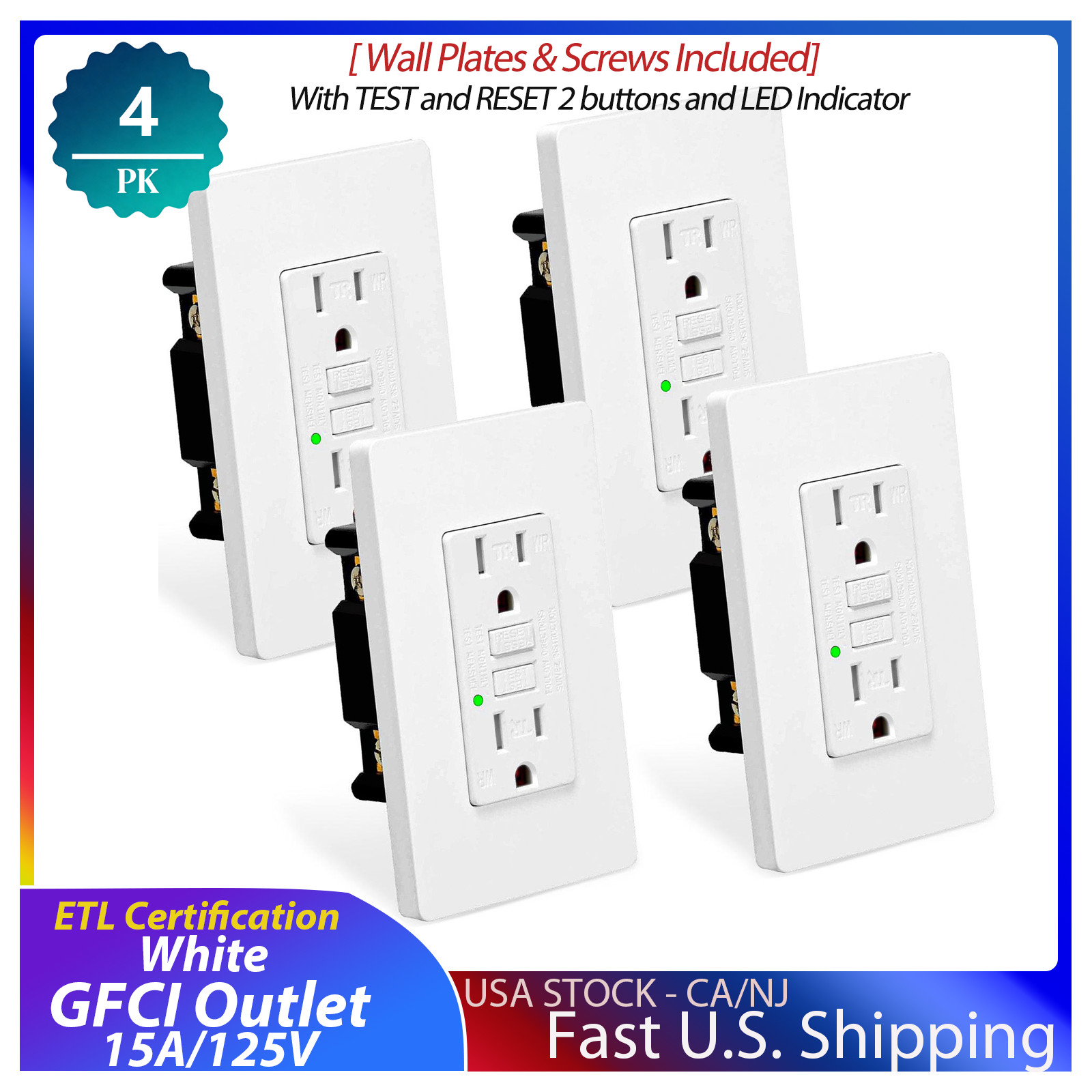 4x GREENCYCLE GFCI 15A With Outlet Tamper Resistant (TR)& Weather Resistant (WR)