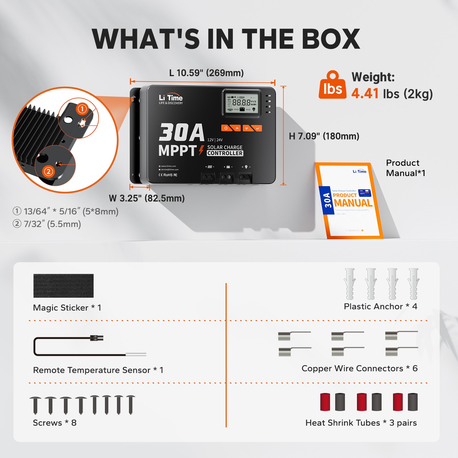 LiTime 30A MPPT 12V/24V Auto DC Input Solar Charge Controller with Bluetooth