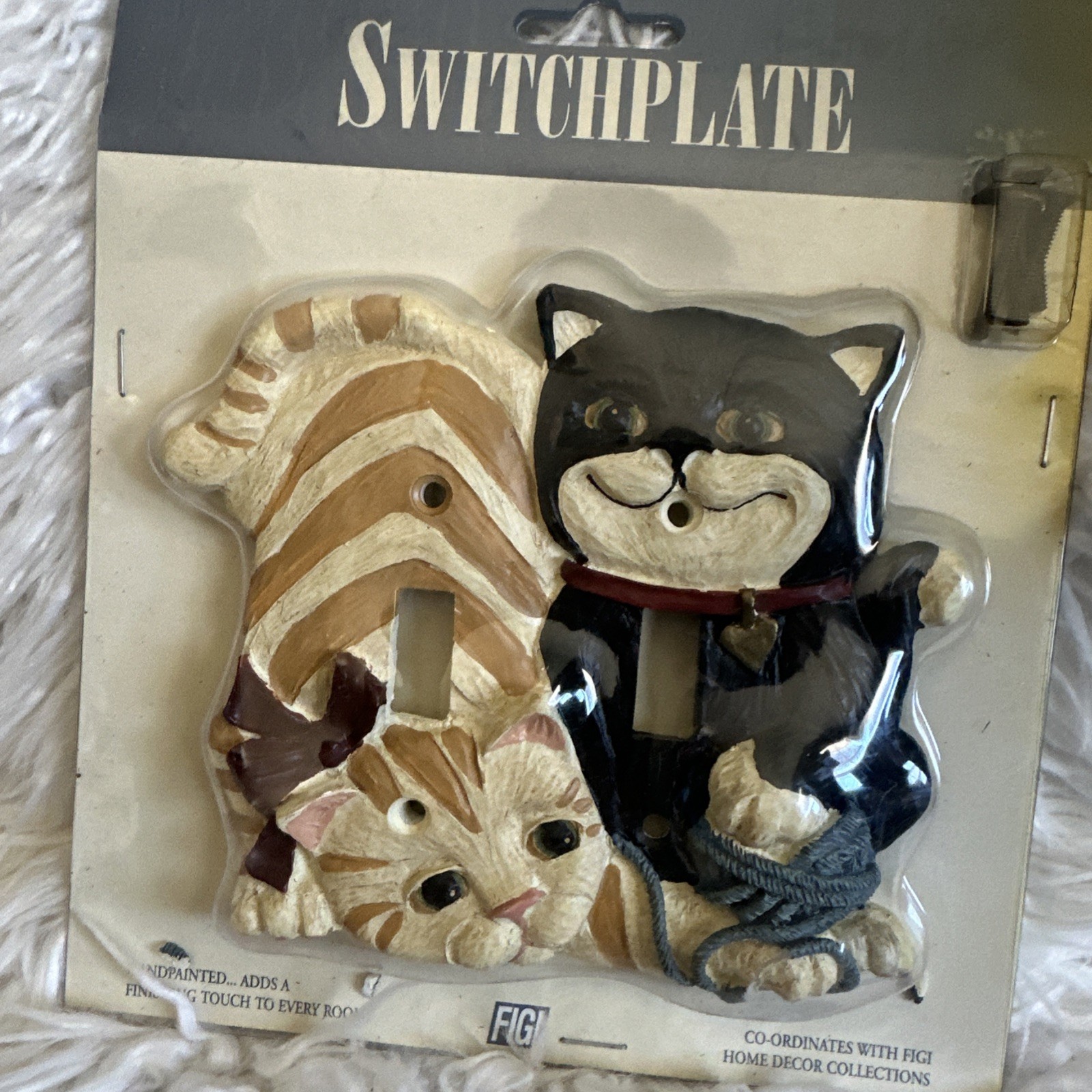 Resin Cats Light Switch Plate Double Wallplate Black & Orange Cat Love by FIGI