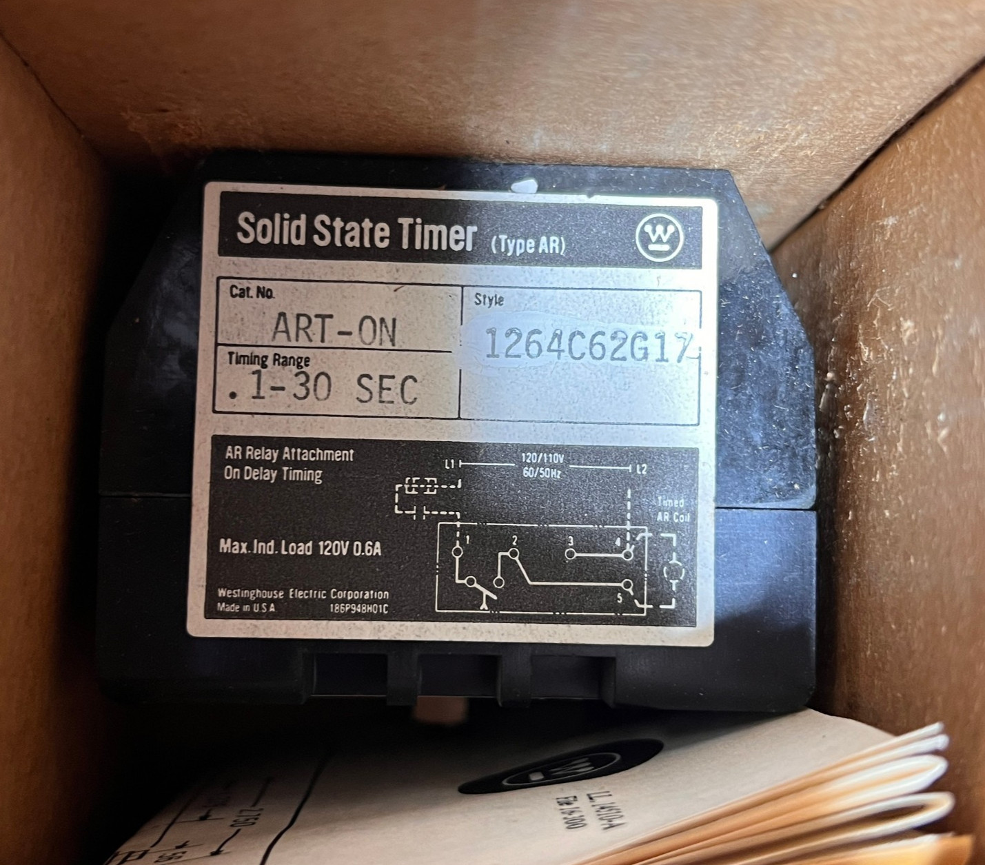 NEW WESTINGHOUSE ART-ON SOLID STATE TIMER 1-30 SEC. RANGE 1264C62G17