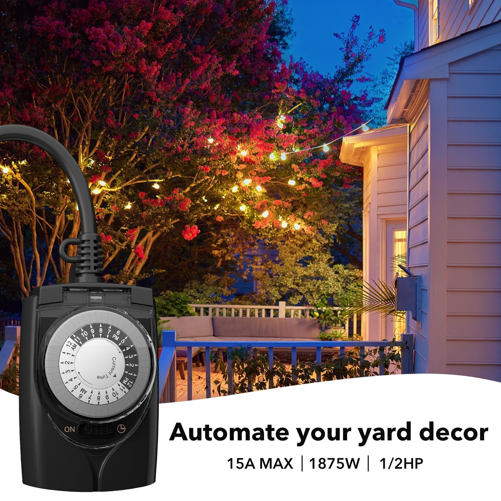 Outdoor Timer Outlet Waterproof, 24 Hour Mechanical Light Timers for Electric…