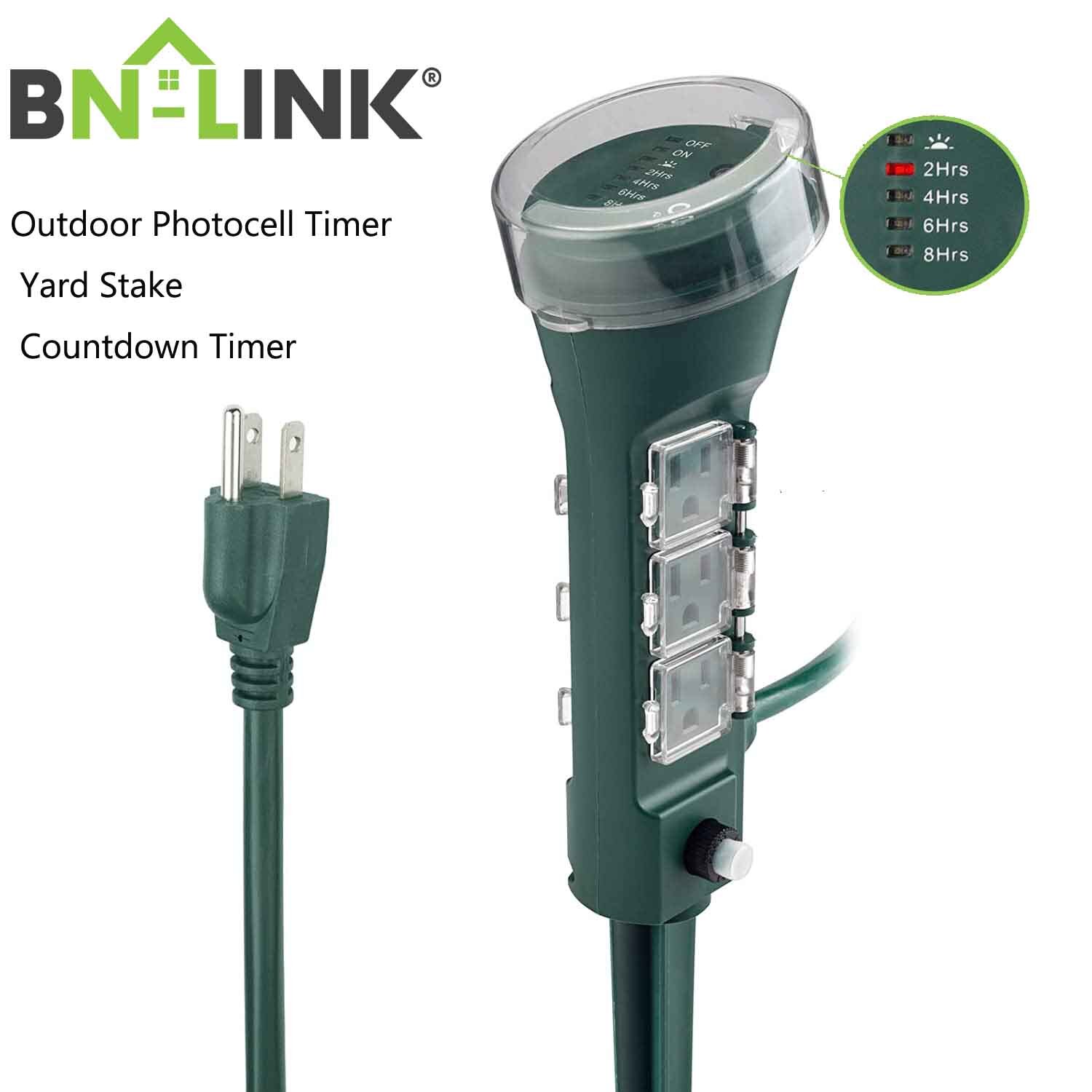 BN-LINK Outdoor Power Stake with Photocell Countdown Light Timer Extension Cord