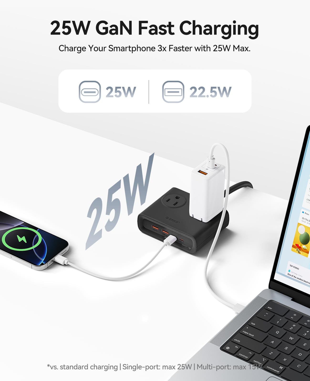 Power Brick, 25W GaN Power Strip, 8 in 1 Extension Cord with 4 AC Outlets and…