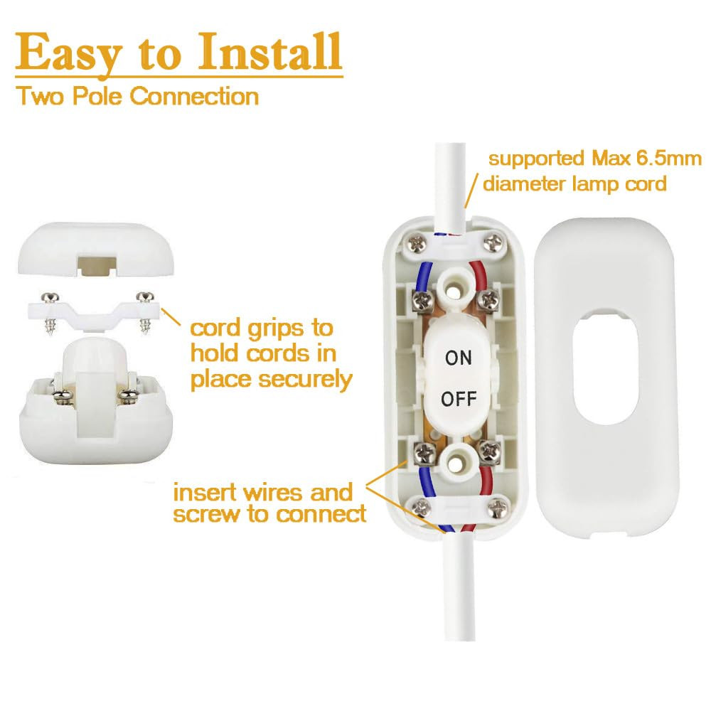 2PCS Inline Cord Switch, On/Off Lamp Control Appliance Switch Rocker AC120V 10A,