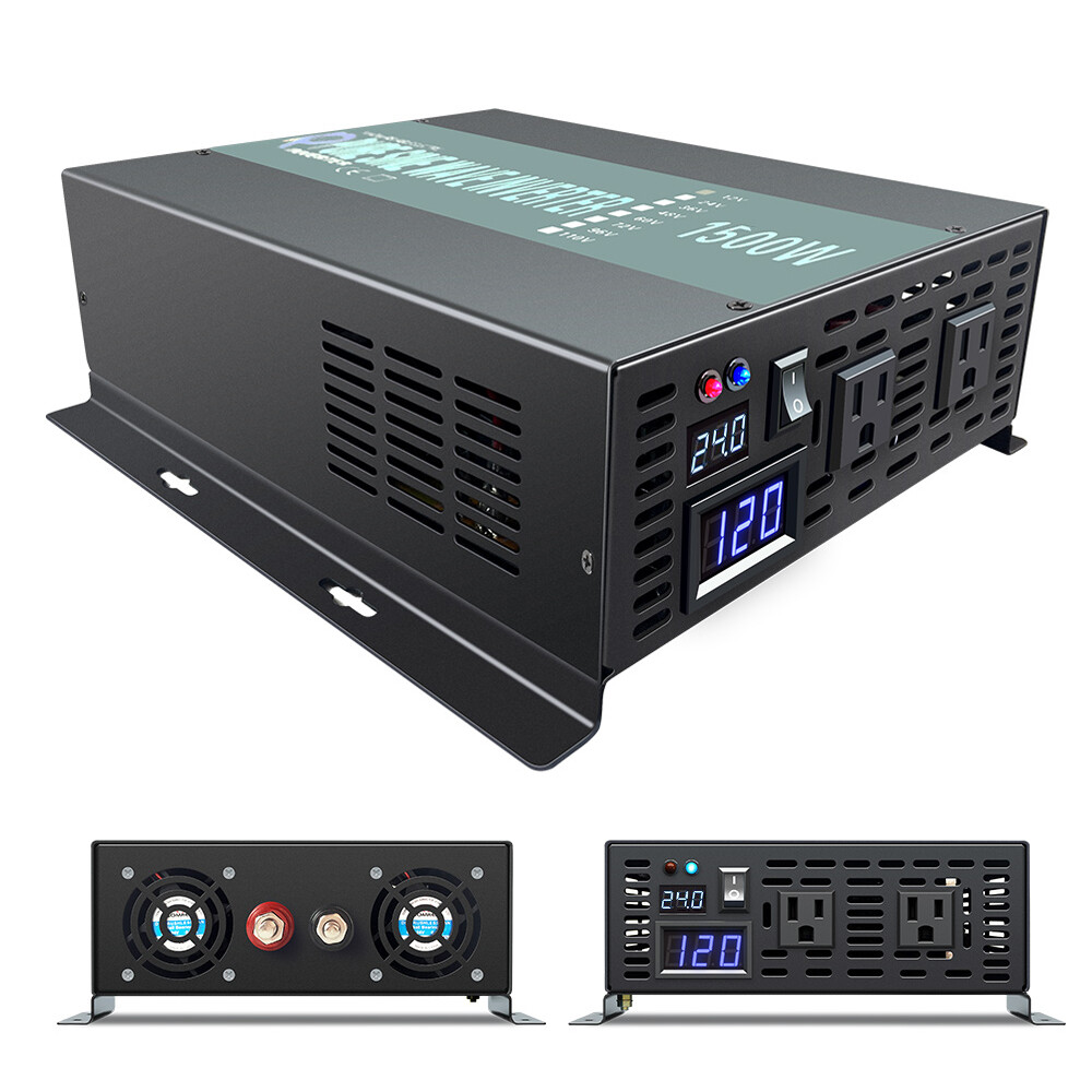 24V to 120V Pure Sine Wave Inverter 1500W Power Converter Solar Home System Car