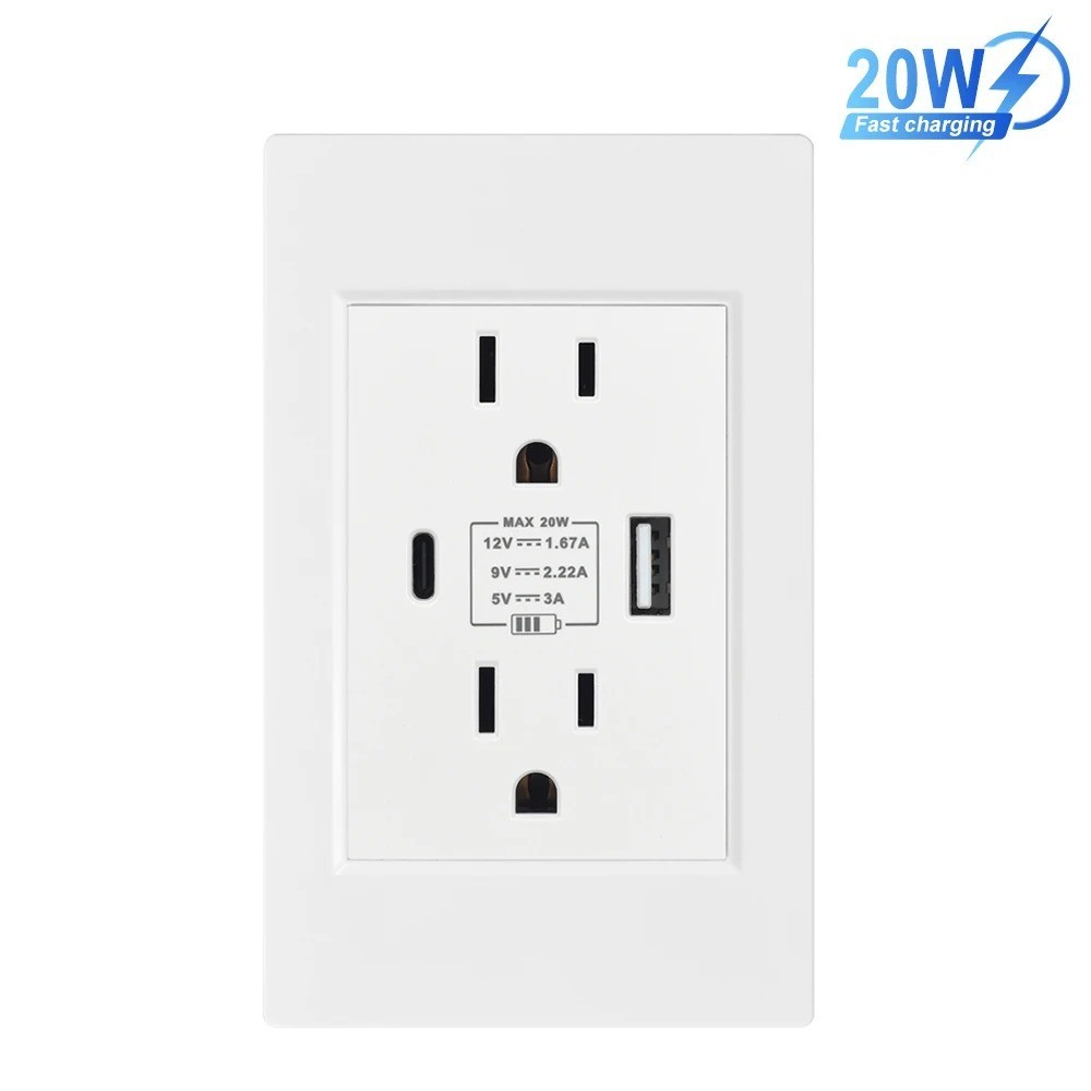 Dual Wall Outlet with USB Ports Charger AC Power Receptacle Plate Panel 15A 120V