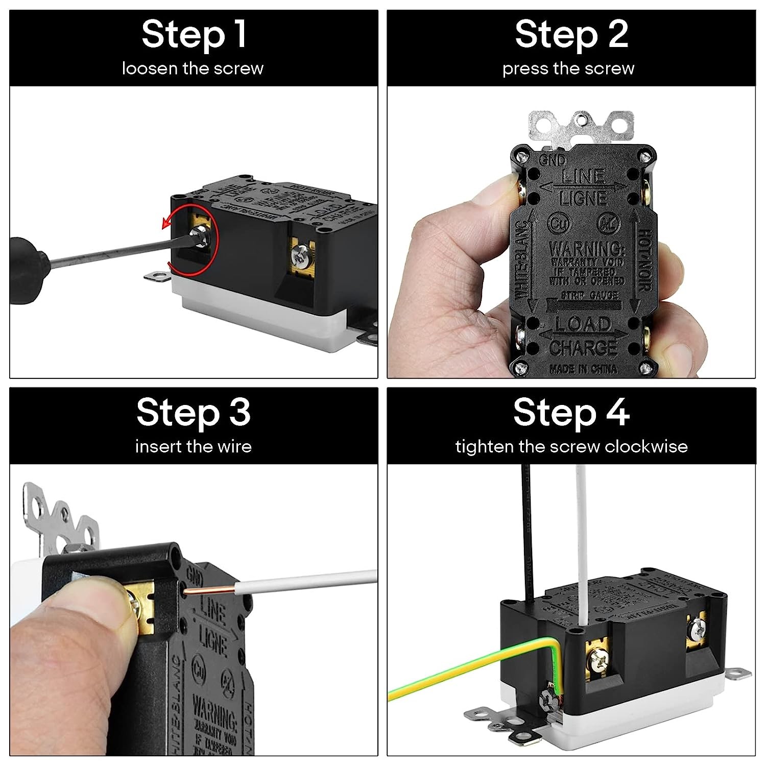 4Pack 20A GFCI Outlet Black Tamper Weather Resistant Receptacle with Wall Plates