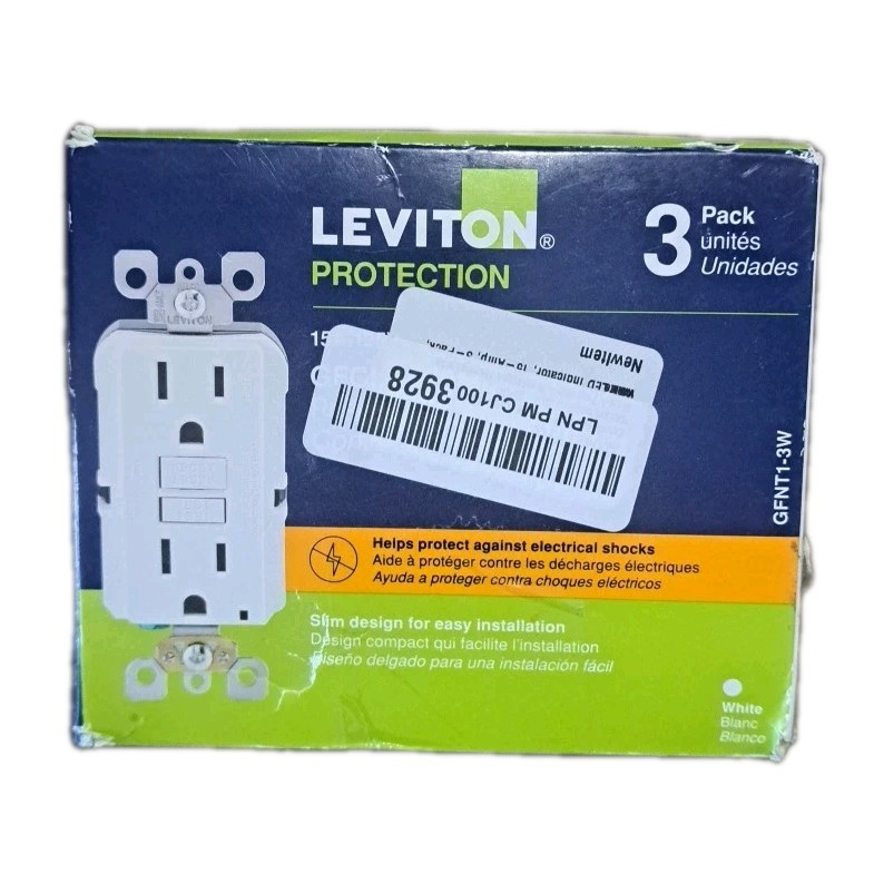 3-pack Leviton Self-Test SmartlockPro Slim GFCI 15-Amp, GFNT1-3W, White