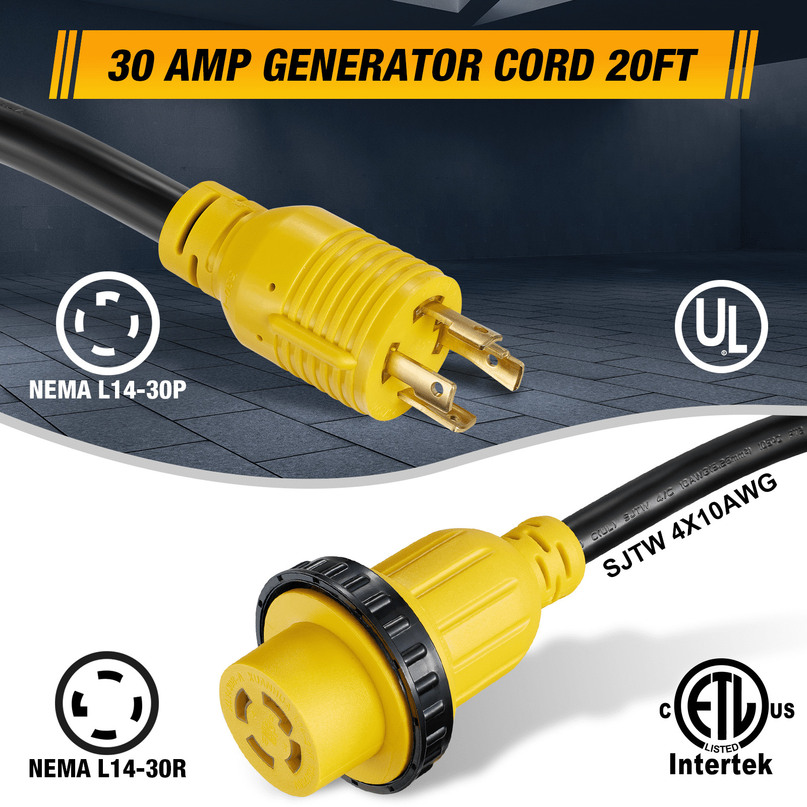 30 Amp 20FT RV Extension Cord with Inlet Box L14-30P to L14-30R Heavy Duty