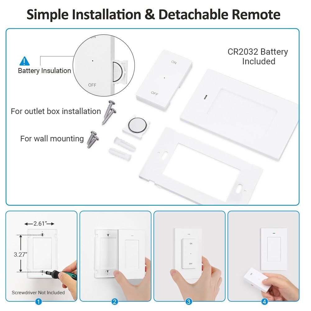 DEWENWILS Remote Control Outlet, Wireless Light Switch with 2 Side Outlets