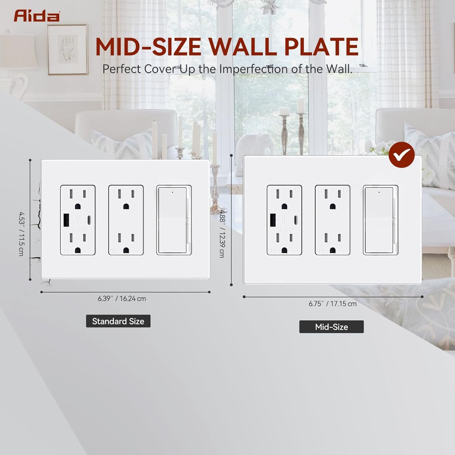 AIDA 3-Gang Screwless Decorative Wall Plates, Screwless, 1 Pack, Matte White