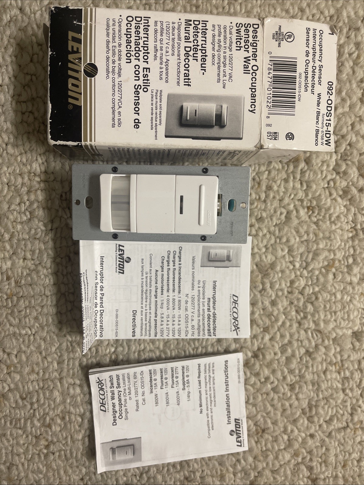 Leviton ODS15 Occupancy Sensor Wall Switch, White, 120/277VAC New In Box