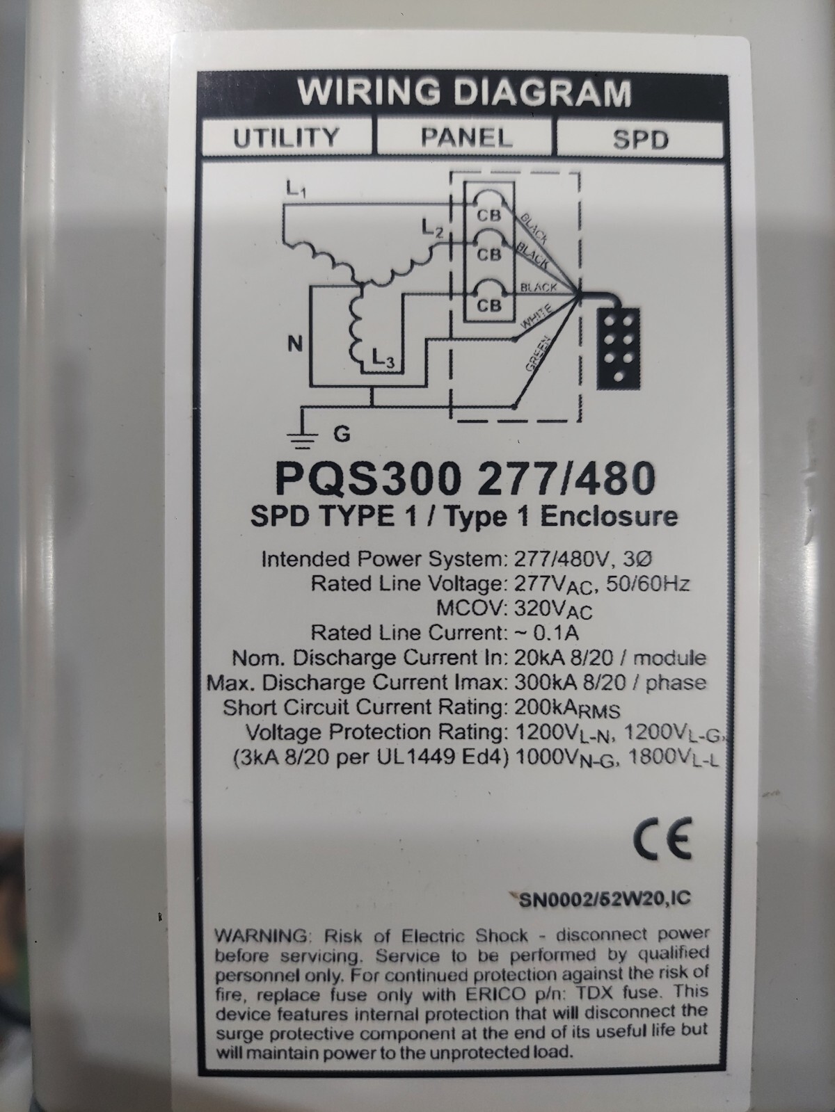 PQ Protection Surge Protector PQS Series PQS300 3 Phase 277/480 Volts