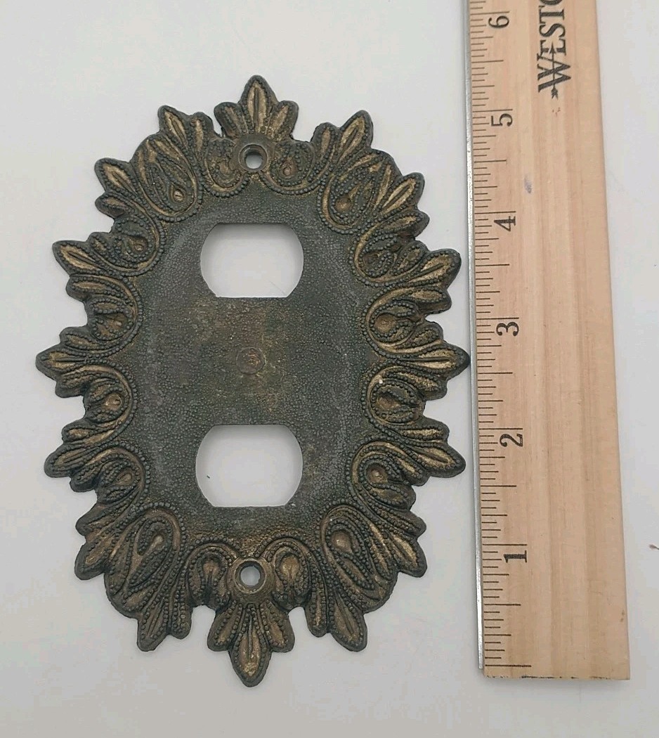 Vintage Edmar Starburst Atomic Outlet Wall Plate Metal Cover Aged Bronze Tone