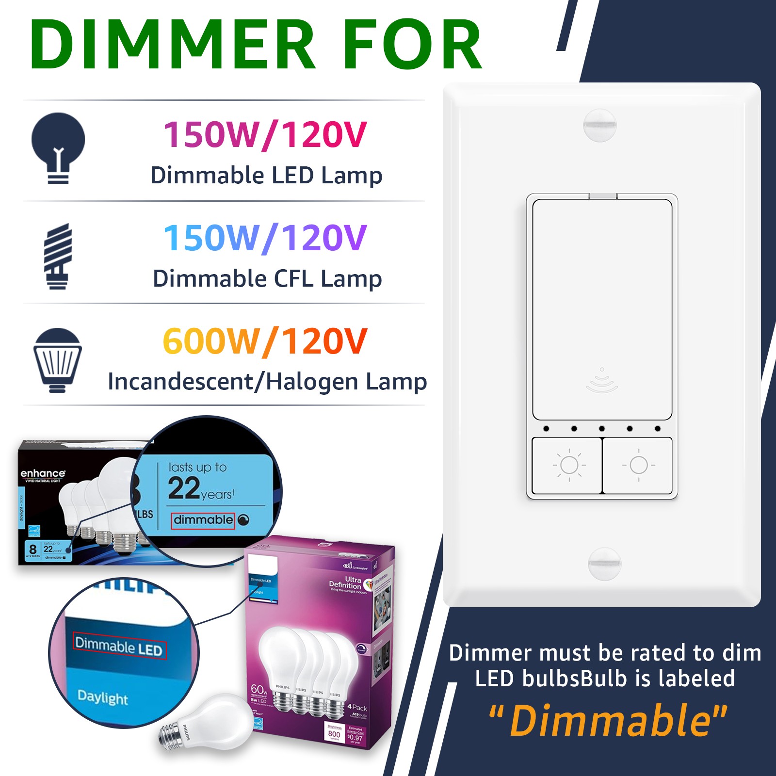 1× Smart Dimmer Switch for Dimmable LED CFL Incandescent WiFi Alexa Google Home