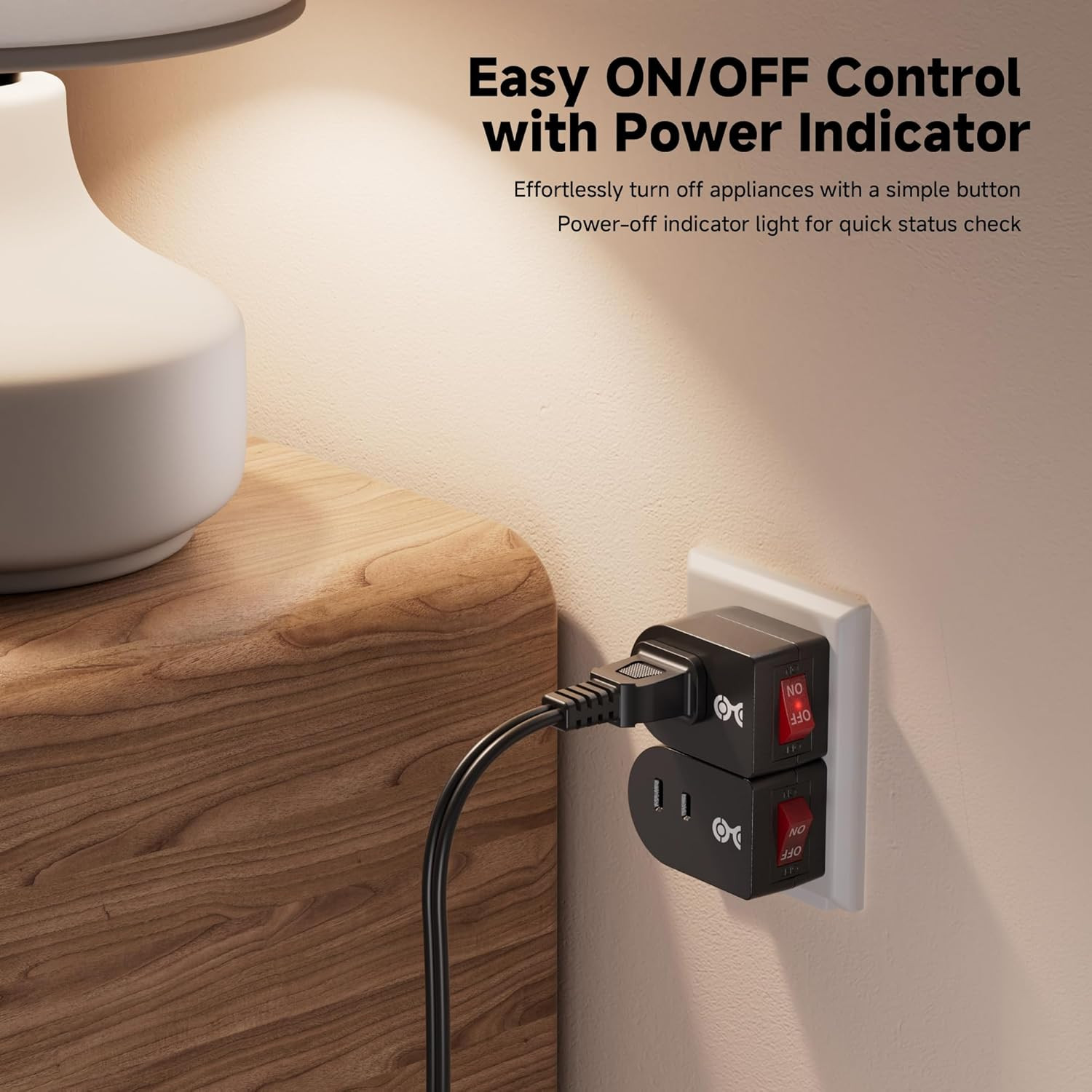 3-Pack 2 Prong Outlet Switch on Off, Plug-In Switch for Outlet, Black