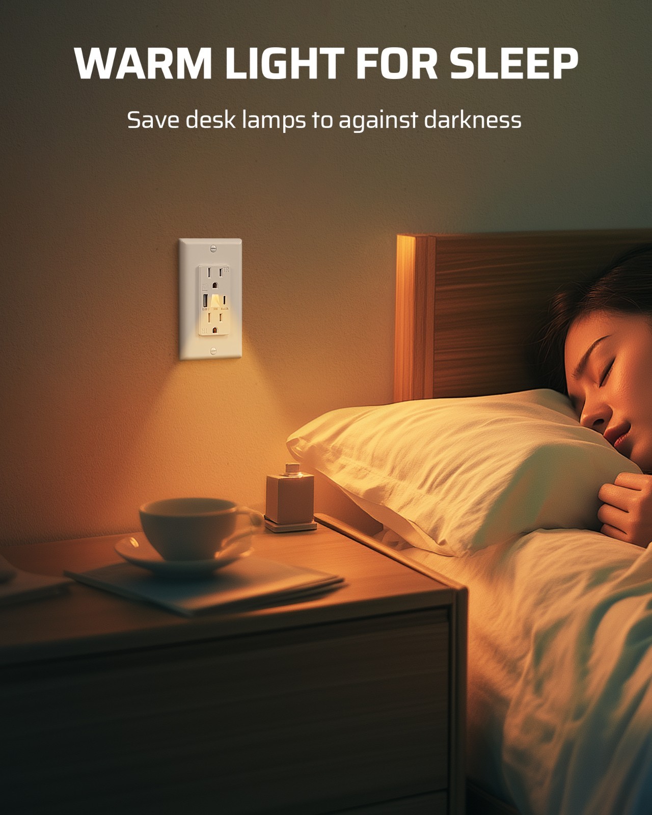 DEWENWILS Wall Outlet USB A+C Ports 5V 4.8A Fast Charging & LED Night Light